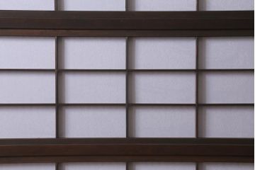 アンティーク建具　和製アンティーク　昭和中期　裏障子付き　深みのある色合いが風情漂う格子戸2枚セット(引き戸、建具)(R-041092)