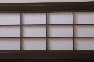 アンティーク建具　和製アンティーク　昭和中期　裏障子付き　深みのある色合いが風情漂う格子戸2枚セット(引き戸、建具)(R-041092)
