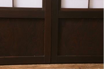 アンティーク建具　和製アンティーク　昭和中期　裏障子付き　深みのある色合いが風情漂う格子戸2枚セット(引き戸、建具)(R-041092)