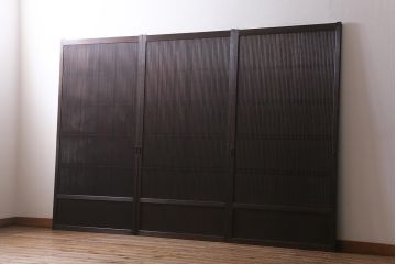 アンティーク建具　和製アンティーク　大正昭和初期　裏障子付き　和モダンな空間におすすめな万本格子戸3枚セット(引き戸、建具)(R-041093)
