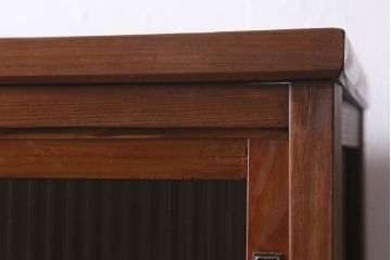 アンティーク家具　昭和初期　前面ヒノキ材　モールガラス入り　レトロな重ね戸棚(収納棚、引き出し、キャビネット)(R-041094)