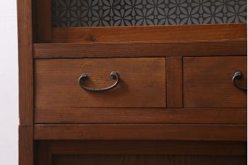 アンティーク家具　昭和初期　前面ヒノキ材　モールガラス入り　レトロな重ね戸棚(収納棚、引き出し、キャビネット)(R-041094)