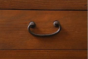 アンティーク家具　昭和初期　前面ヒノキ材　モールガラス入り　レトロな重ね戸棚(収納棚、引き出し、キャビネット)(R-041094)