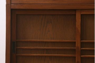 アンティーク家具　昭和初期　前面ヒノキ材　モールガラス入り　レトロな重ね戸棚(収納棚、引き出し、キャビネット)(R-041094)