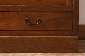 アンティーク家具　昭和初期　前面ヒノキ材　モールガラス入り　レトロな重ね戸棚(収納棚、引き出し、キャビネット)(R-041094)