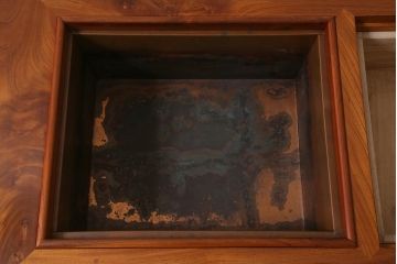 中古　民芸家具　総欅(ケヤキ)材　和の風情漂う関西火鉢(長火鉢、座卓、囲炉裏)(R-041095)