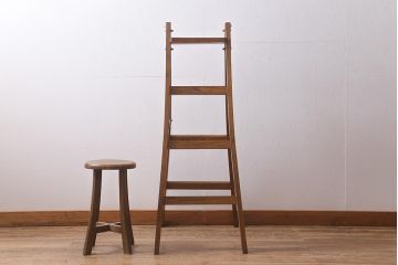 アンティーク雑貨　樫(カシ)材　レトロなステップラダー(脚立、はしご、梯子)(R-041098)