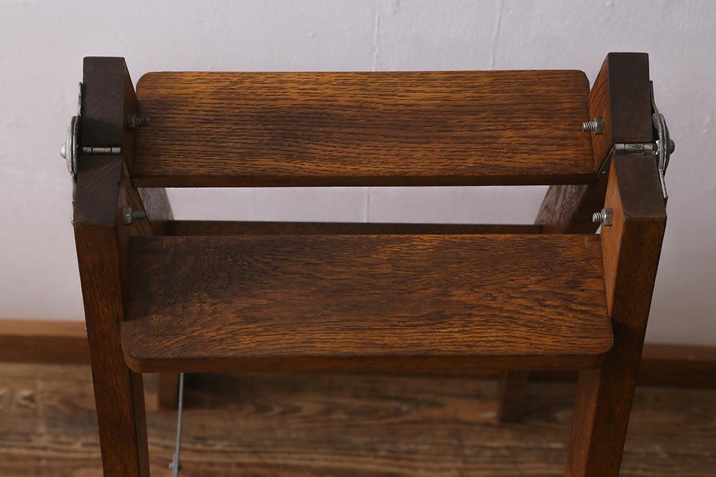 アンティーク雑貨　樫(カシ)材　レトロなステップラダー(脚立、はしご、梯子)(R-041098)