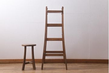 アンティーク雑貨　樫(カシ)材　レトロなステップラダー(脚立、はしご、梯子)(R-041098)