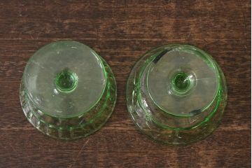 アンティーク雑貨　ウランガラスのレトロなアイスクリームコップ2個セット(氷コップ)(R-041104)