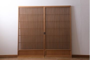 アンティーク建具　和製アンティーク　昭和中期　味わい深い木味が魅力の万本格子戸2枚セット(引き戸、建具)(R-041107)