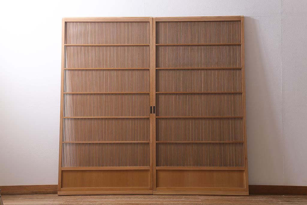 アンティーク建具　和製アンティーク　昭和中期　味わい深い木味が魅力の万本格子戸2枚セット(引き戸、建具)(R-041107)