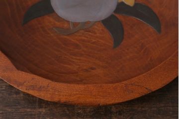 中古　共箱付き　河面冬山　蒔絵　桃　菓子器(木製漆器)(R-041108)