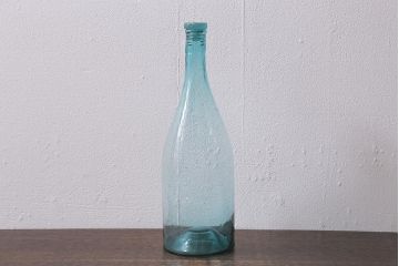 アンティーク雑貨　戦前　明治大正　希少!　ねじ込みふた　ガラス蓋付き一升瓶(硝子瓶、ガラスビン)(R-041109)