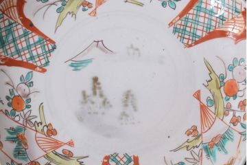 アンティーク雑貨　古民具・骨董　明治期　山水図　色絵七寸皿4枚セット(染付皿、中皿、和食器)(R-041110)