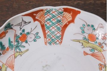 アンティーク雑貨　古民具・骨董　明治期　山水図　色絵七寸皿4枚セット(染付皿、中皿、和食器)(R-041110)