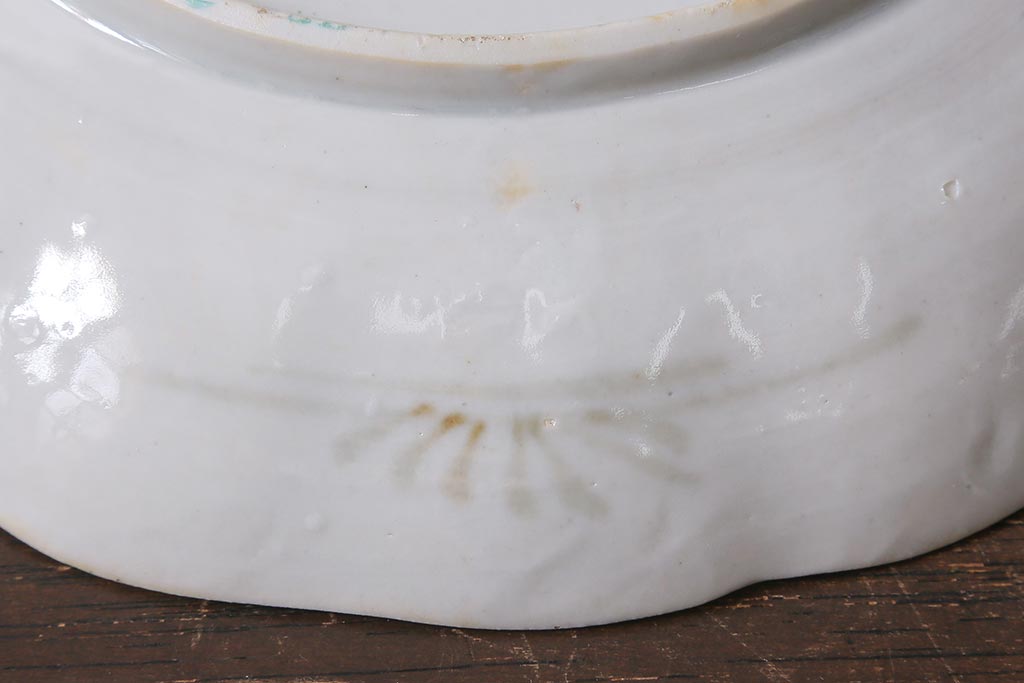 アンティーク雑貨　古民具・骨董　明治期　山水図　色絵七寸皿4枚セット(染付皿、中皿、和食器)(R-041110)