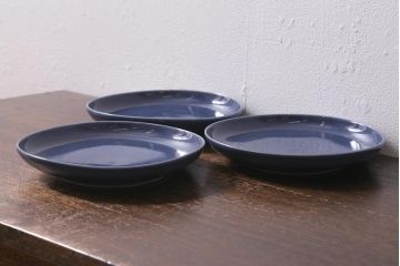 アンティーク雑貨　古民具・骨董　江戸期　古伊万里　瑠璃釉六寸皿3枚セット(和食器、中皿)(R-041111)