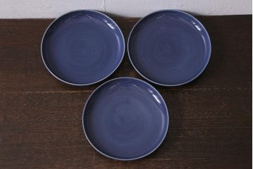 アンティーク雑貨　古民具・骨董　江戸期　古伊万里　瑠璃釉六寸皿3枚セット(和食器、中皿)(R-041111)