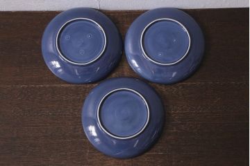 アンティーク雑貨　古民具・骨董　江戸期　古伊万里　瑠璃釉六寸皿3枚セット(和食器、中皿)(R-041111)