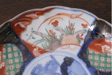 アンティーク雑貨　古民具・骨董　明治期　伊万里焼　色絵七寸皿2枚セット(和食器、中皿)(R-041112)
