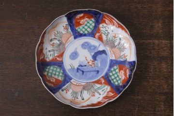 アンティーク雑貨　古民具・骨董　明治期　伊万里焼　色絵七寸皿3枚セット(和食器、中皿)(R-041114)