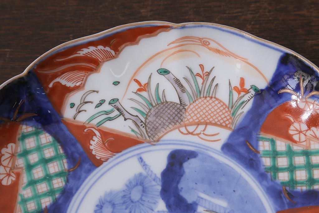 アンティーク雑貨　古民具・骨董　明治期　伊万里焼　色絵七寸皿3枚セット(和食器、中皿)(R-041114)