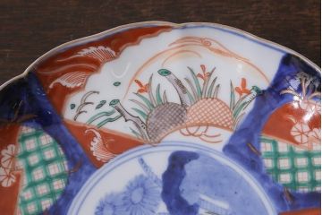 アンティーク雑貨　古民具・骨董　明治期　伊万里焼　色絵七寸皿3枚セット(和食器、中皿)(R-041114)