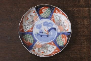 アンティーク雑貨　古民具・骨董　明治期　伊万里焼　色絵七寸皿3枚セット(和食器、中皿)(R-041115)