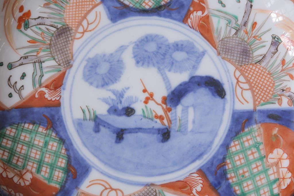 アンティーク雑貨　古民具・骨董　明治期　伊万里焼　色絵七寸皿3枚セット(和食器、中皿)(R-041115)