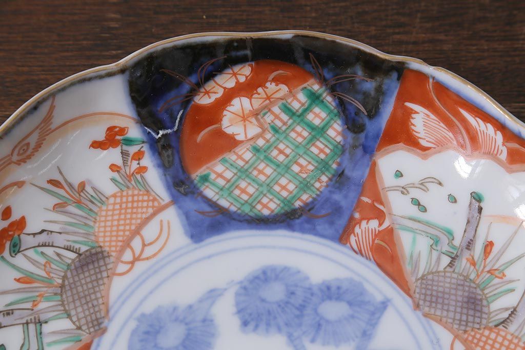 アンティーク雑貨　古民具・骨董　明治期　伊万里焼　色絵七寸皿3枚セット(和食器、中皿)(R-041115)