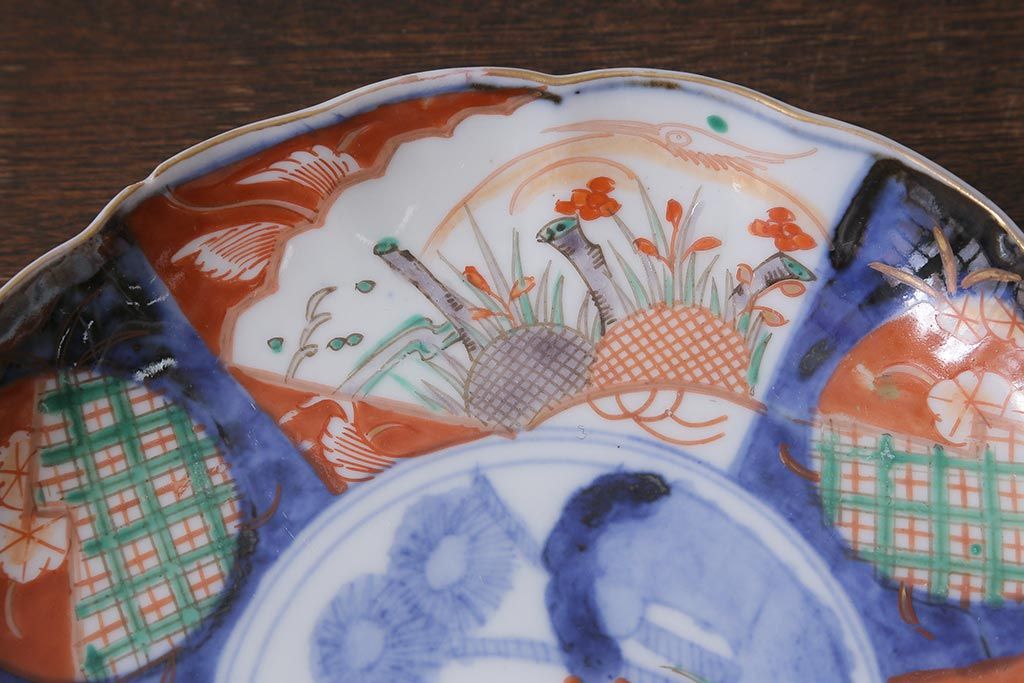 アンティーク雑貨　古民具・骨董　明治期　伊万里焼　色絵七寸皿3枚セット(和食器、中皿)(R-041115)