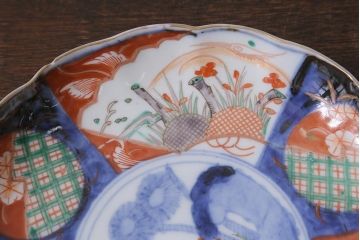 アンティーク雑貨　古民具・骨董　明治期　伊万里焼　色絵七寸皿3枚セット(和食器、中皿)(R-041115)