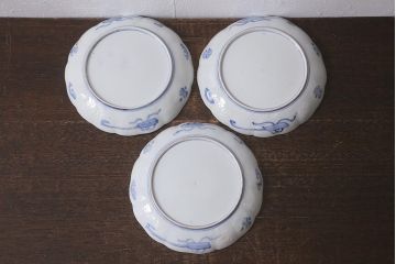 アンティーク雑貨　古民具・骨董　明治期　伊万里焼　色絵七寸皿3枚セット(和食器、中皿)(R-041115)