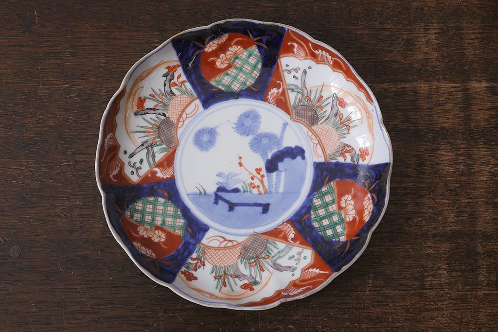 アンティーク雑貨　古民具・骨董　明治期　伊万里焼　色絵七寸皿3枚セット(和食器、中皿)(R-041116)