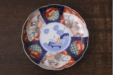 アンティーク雑貨　古民具・骨董　明治期　伊万里焼　色絵七寸皿3枚セット(和食器、中皿)(R-041116)