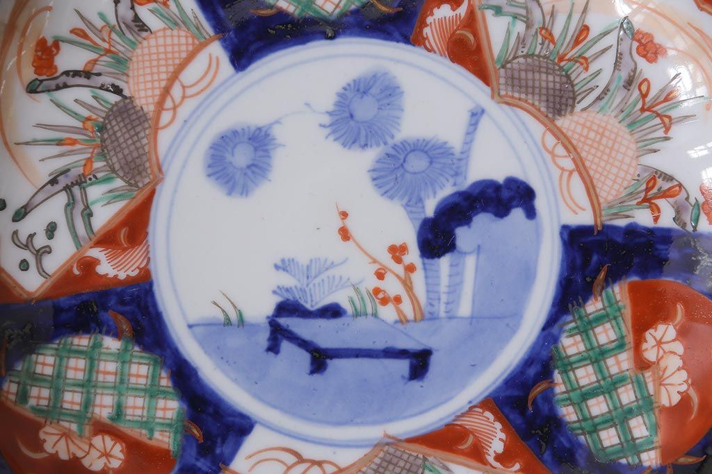 アンティーク雑貨　古民具・骨董　明治期　伊万里焼　色絵七寸皿3枚セット(和食器、中皿)(R-041116)