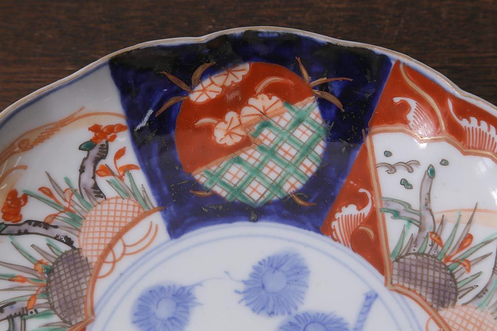 アンティーク雑貨　古民具・骨董　明治期　伊万里焼　色絵七寸皿3枚セット(和食器、中皿)(R-041116)