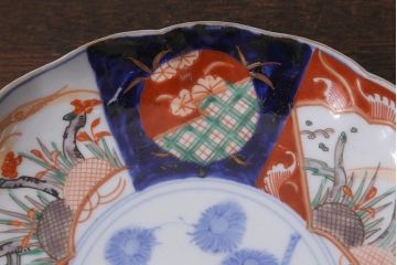アンティーク雑貨　古民具・骨董　明治期　伊万里焼　色絵七寸皿3枚セット(和食器、中皿)(R-041116)