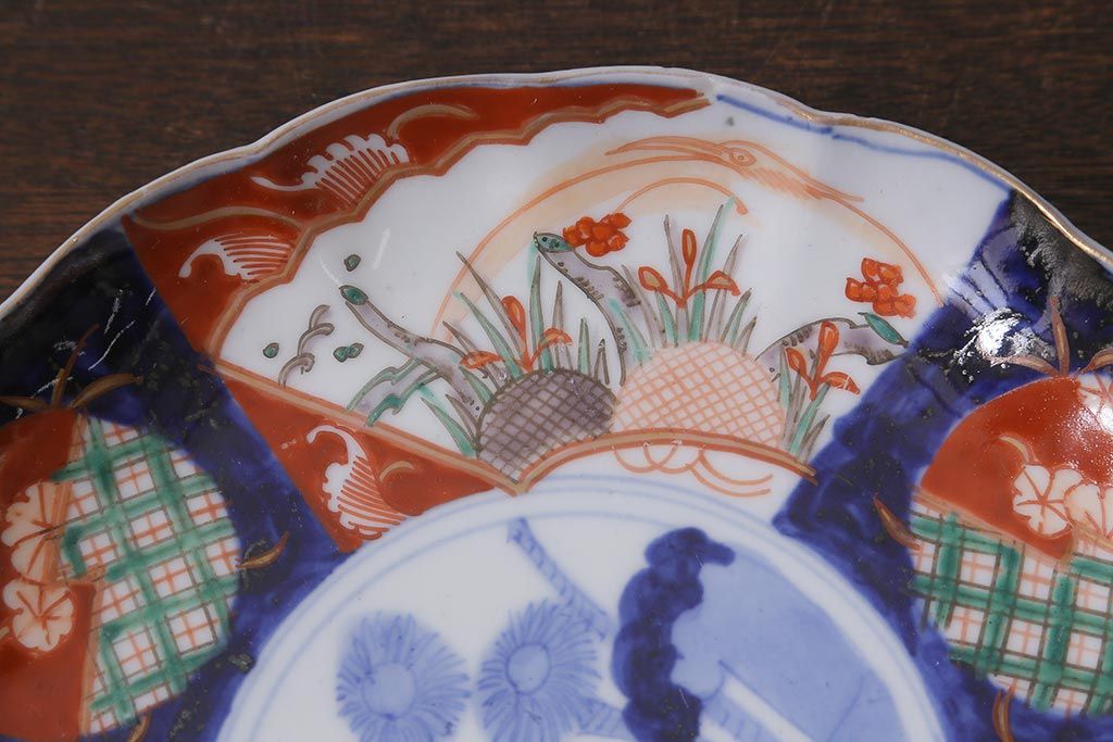 アンティーク雑貨　古民具・骨董　明治期　伊万里焼　色絵七寸皿3枚セット(和食器、中皿)(R-041116)