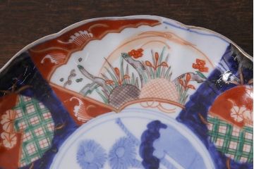 アンティーク雑貨　古民具・骨董　明治期　伊万里焼　色絵七寸皿3枚セット(和食器、中皿)(R-041116)