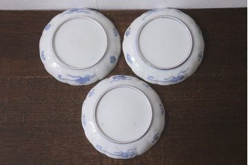 アンティーク雑貨　古民具・骨董　明治期　伊万里焼　色絵七寸皿3枚セット(和食器、中皿)(R-041116)