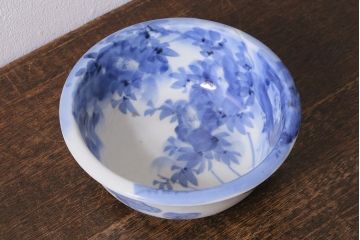 アンティーク雑貨　古民具・骨董　明治大正期　染付深鉢(深皿、和食器)(R-041117)