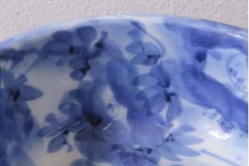 アンティーク雑貨　古民具・骨董　明治大正期　染付深鉢(深皿、和食器)(R-041117)