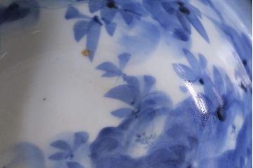 アンティーク雑貨　古民具・骨董　明治大正期　染付深鉢(深皿、和食器)(R-041117)