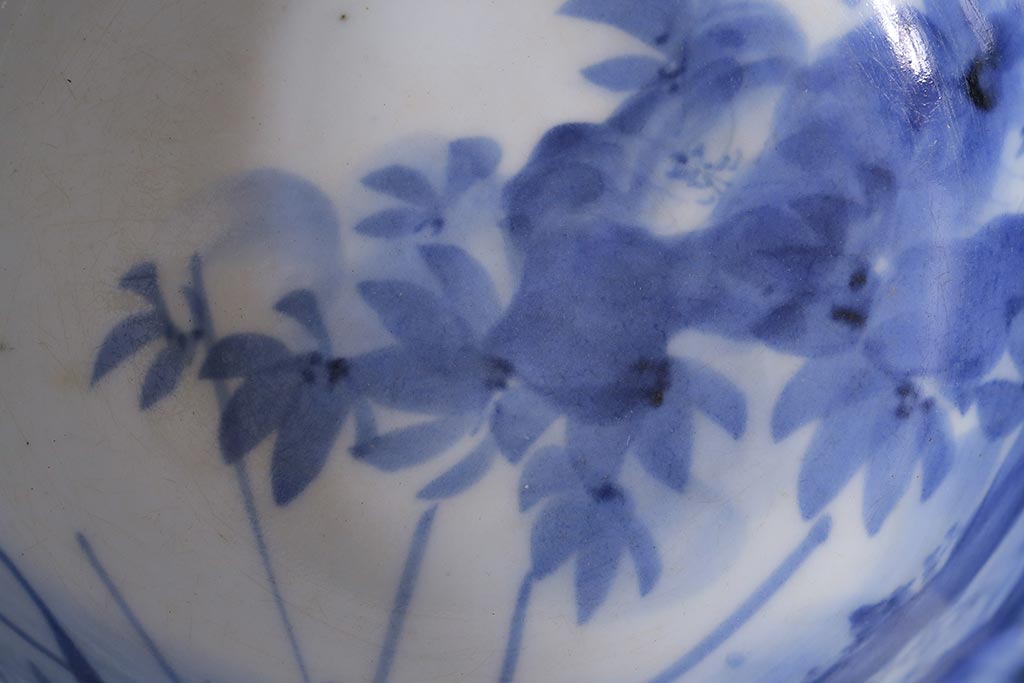 アンティーク雑貨　古民具・骨董　明治大正期　染付深鉢(深皿、和食器)(R-041117)