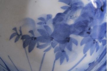 アンティーク雑貨　古民具・骨董　明治大正期　染付深鉢(深皿、和食器)(R-041117)