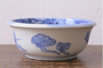 アンティーク雑貨　古民具・骨董　明治大正期　染付深鉢(深皿、和食器)(R-041117)