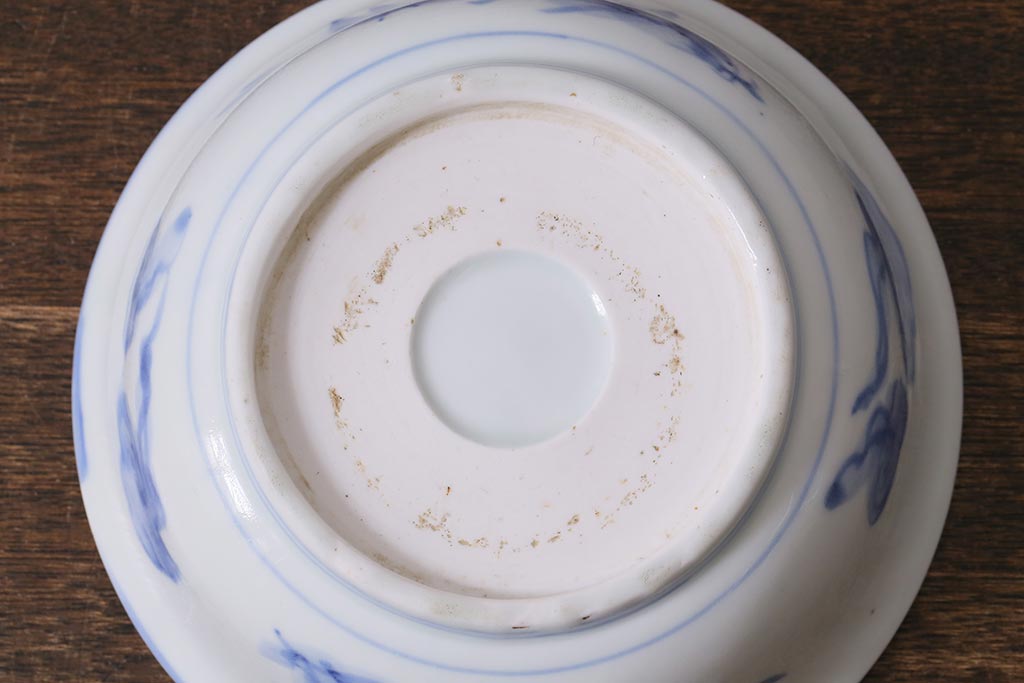 アンティーク雑貨　古民具・骨董　明治大正期　染付深鉢(深皿、和食器)(R-041117)