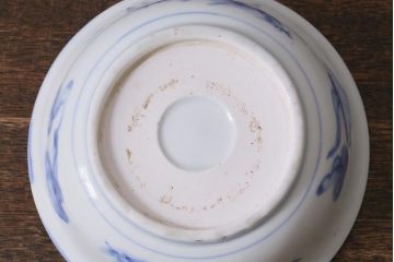 アンティーク雑貨　古民具・骨董　明治大正期　染付深鉢(深皿、和食器)(R-041117)